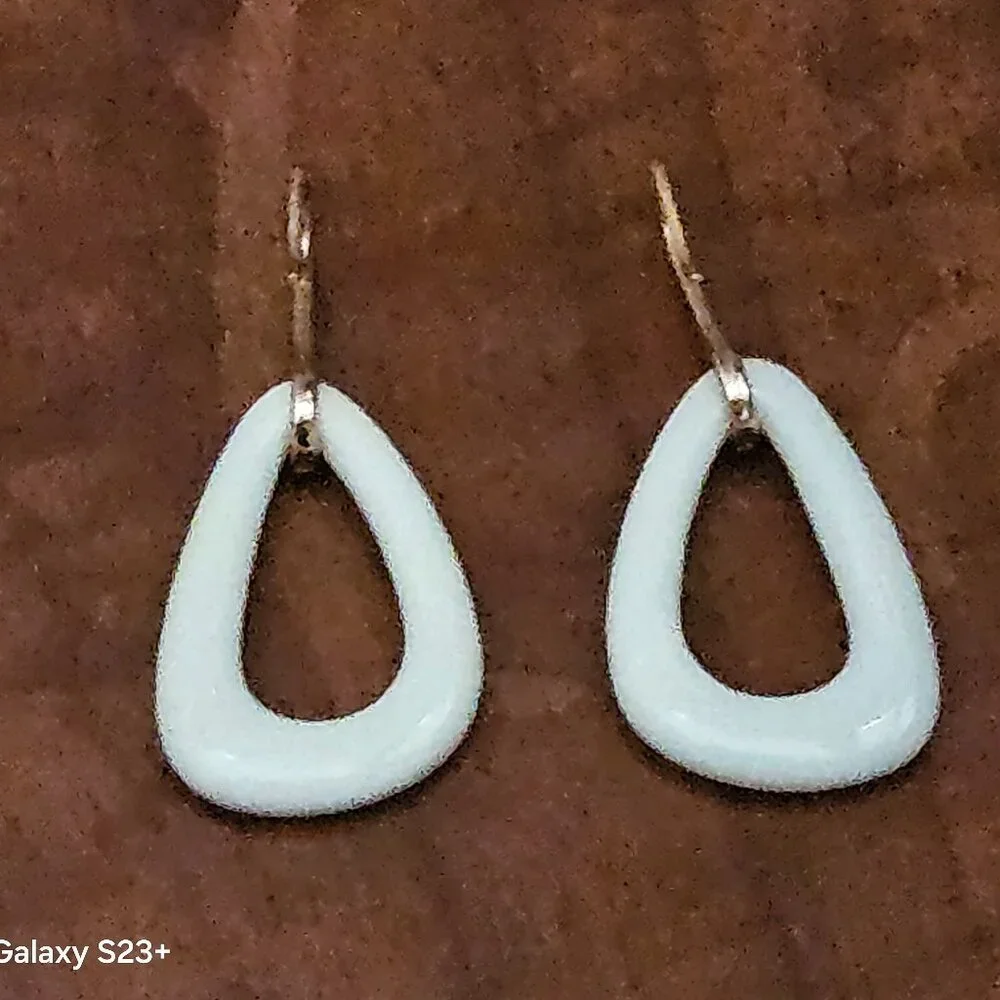 RARE MAYORS BIRKS WHITE AGATE STONE LINKS 18k ROSE GOLD DROP DANGLE EARRINGS